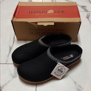 Haflinger Black Wool Slippers with Colorful Trim Size 46 Brand New